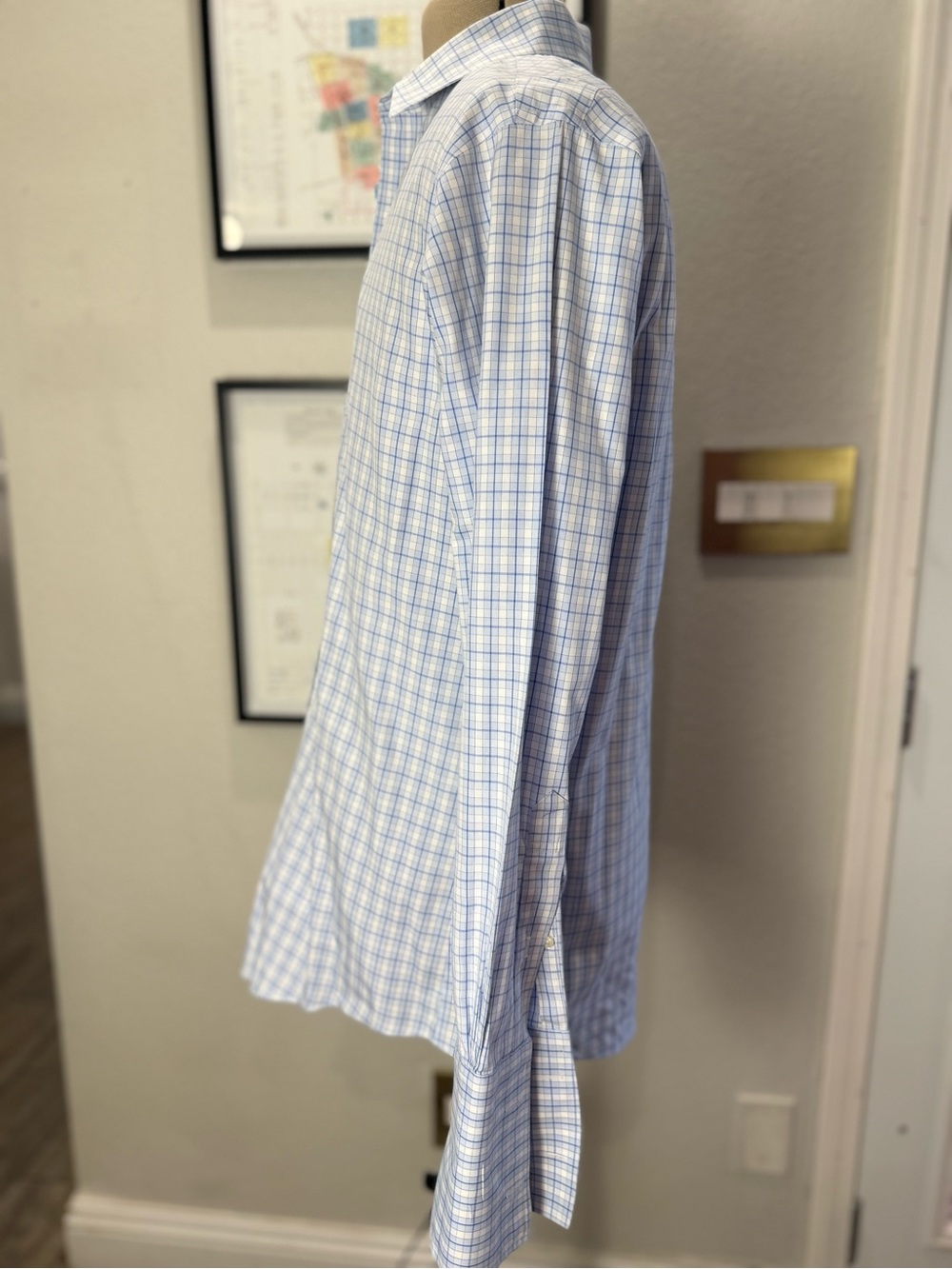 Brooks Brothers 16.5/35 Classic Supima Non-Iron Windowpane French Cuff Shirt - Picture 4 of 8